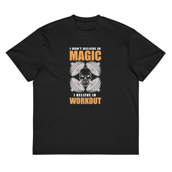I Don’t Believe in Magic — I Believe in Workouts T-shirt Men’s box tee - Image 2