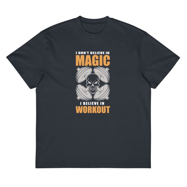 I Don’t Believe in Magic — I Believe in Workouts T-shirt Men’s box tee - Image 4