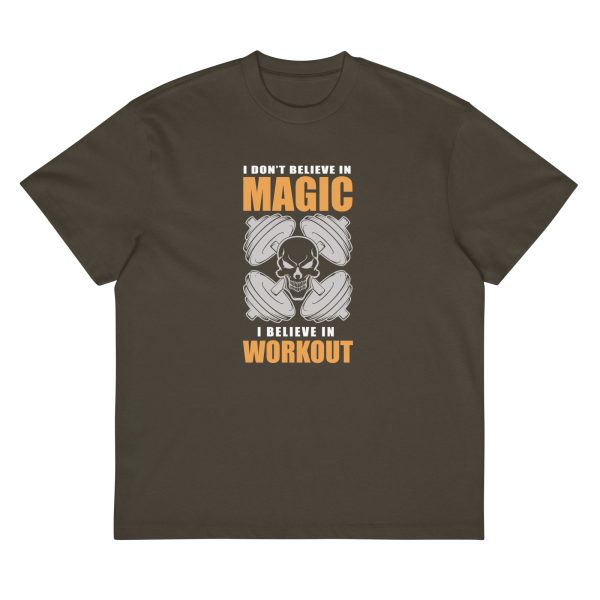 I Don’t Believe in Magic — I Believe in Workouts T-shirt Men’s box tee - Image 6