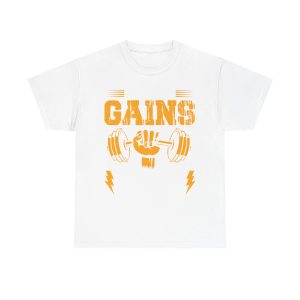 Gains Weightlifting Tee – Retro Gym Barbell Fist Fitness T‑Shirt