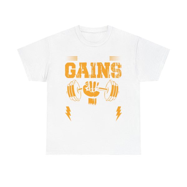 Gains Weightlifting Tee – Retro Gym Barbell Fist Fitness T‑Shirt